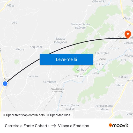 Carreira e Fonte Coberta to Vilaça e Fradelos map