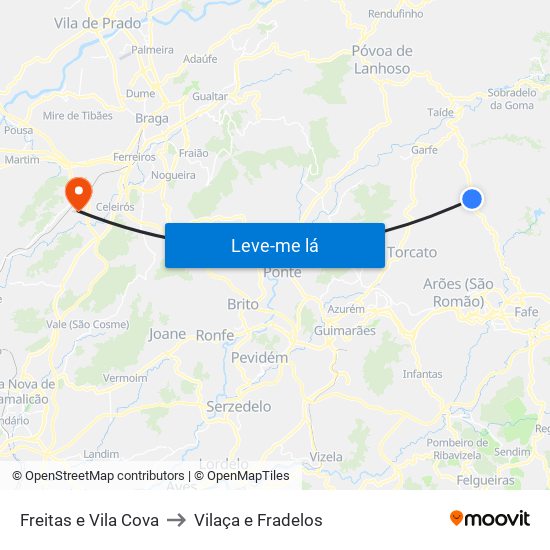 Freitas e Vila Cova to Vilaça e Fradelos map