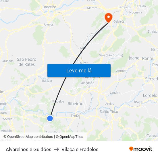 Alvarelhos e Guidões to Vilaça e Fradelos map