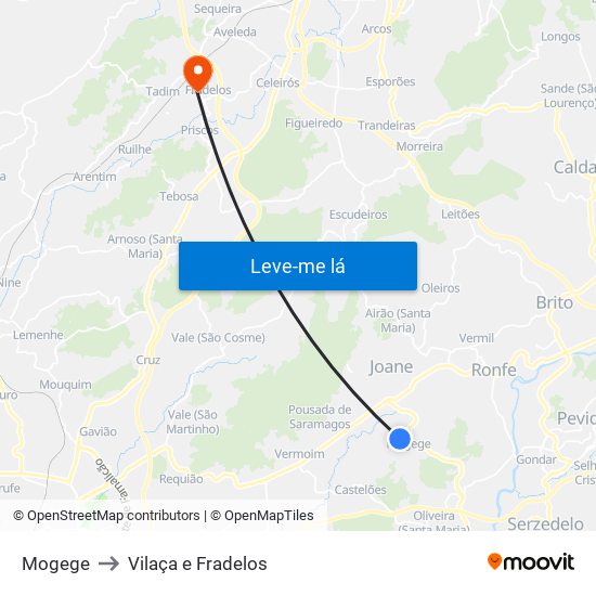 Mogege to Vilaça e Fradelos map