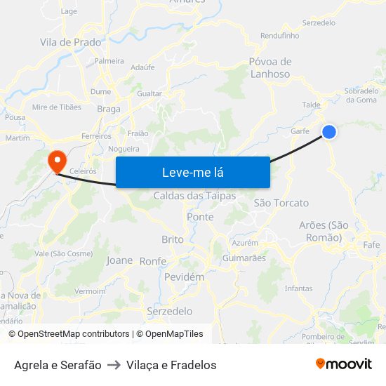 Agrela e Serafão to Vilaça e Fradelos map