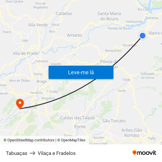 Tabuaças to Vilaça e Fradelos map