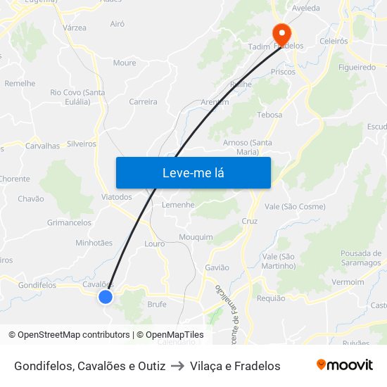 Gondifelos, Cavalões e Outiz to Vilaça e Fradelos map