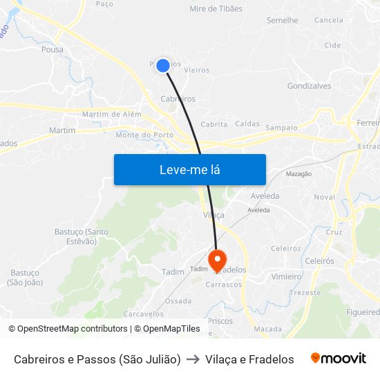 Cabreiros e Passos (São Julião) to Vilaça e Fradelos map