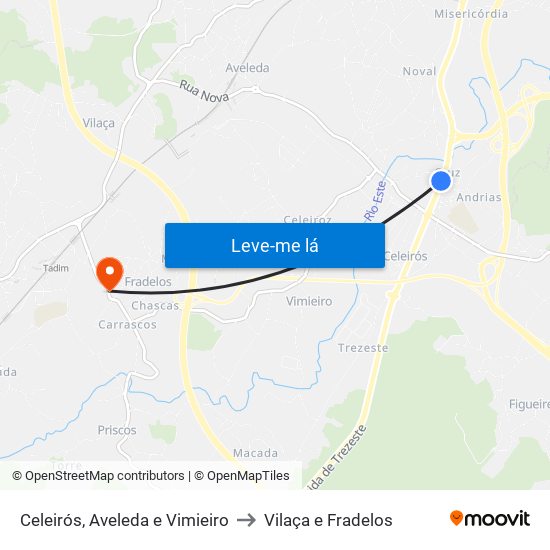 Celeirós, Aveleda e Vimieiro to Vilaça e Fradelos map