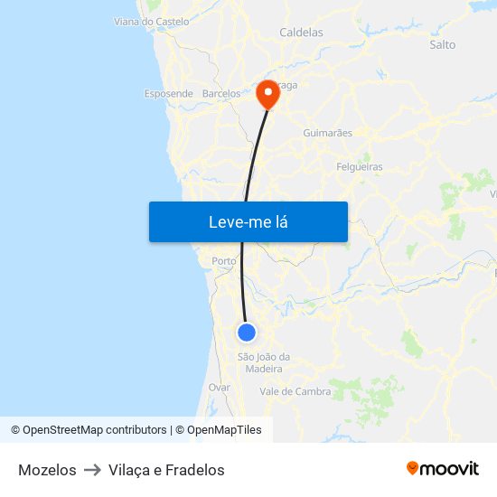 Mozelos to Vilaça e Fradelos map