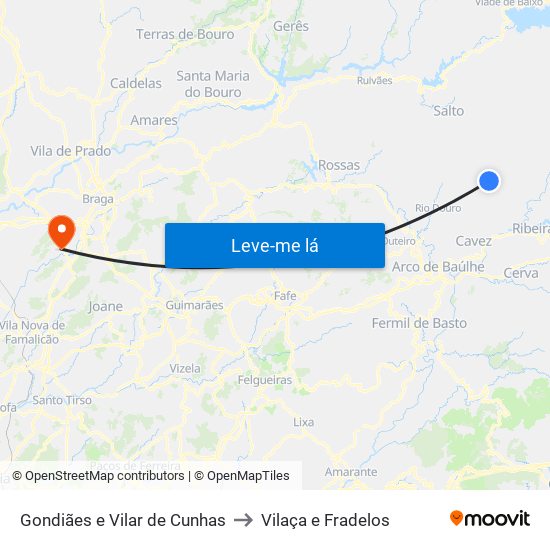 Gondiães e Vilar de Cunhas to Vilaça e Fradelos map