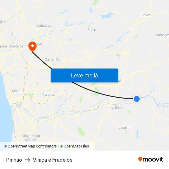Pinhão to Vilaça e Fradelos map