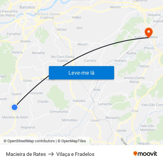 Macieira de Rates to Vilaça e Fradelos map