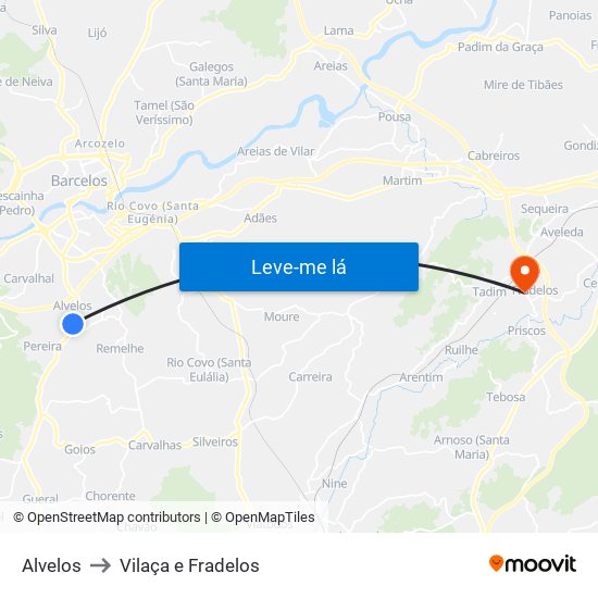 Alvelos to Vilaça e Fradelos map