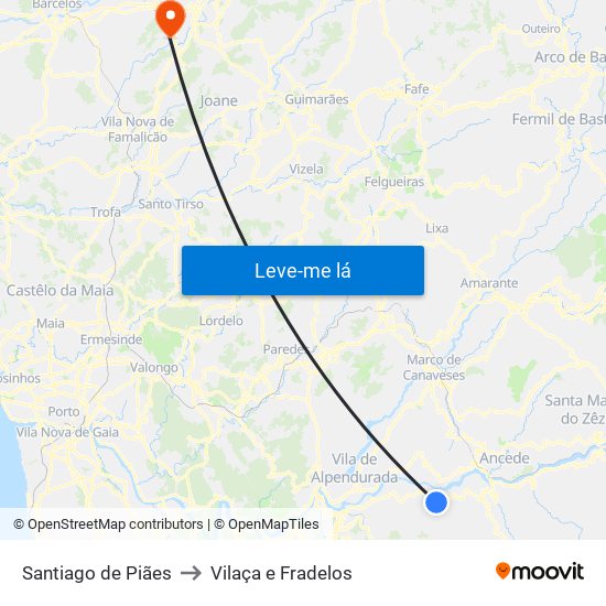Santiago de Piães to Vilaça e Fradelos map