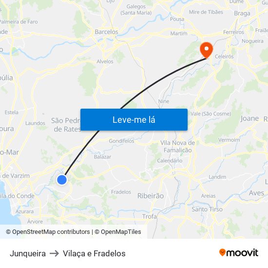Junqueira to Vilaça e Fradelos map