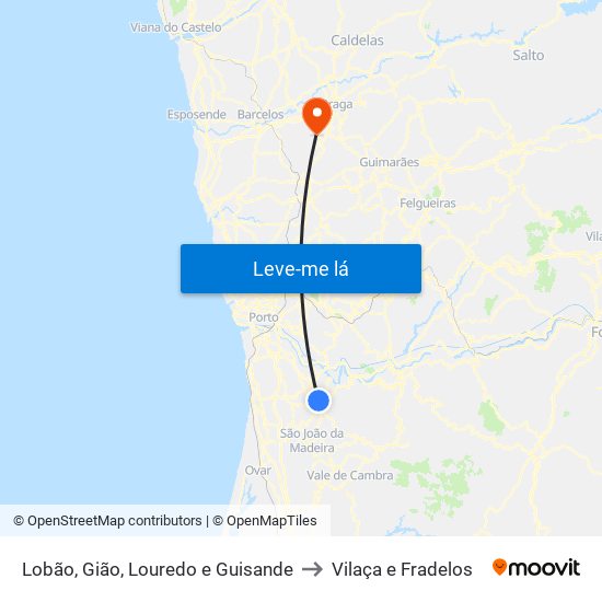 Lobão, Gião, Louredo e Guisande to Vilaça e Fradelos map