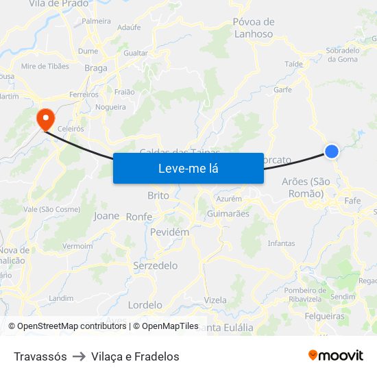 Travassós to Vilaça e Fradelos map