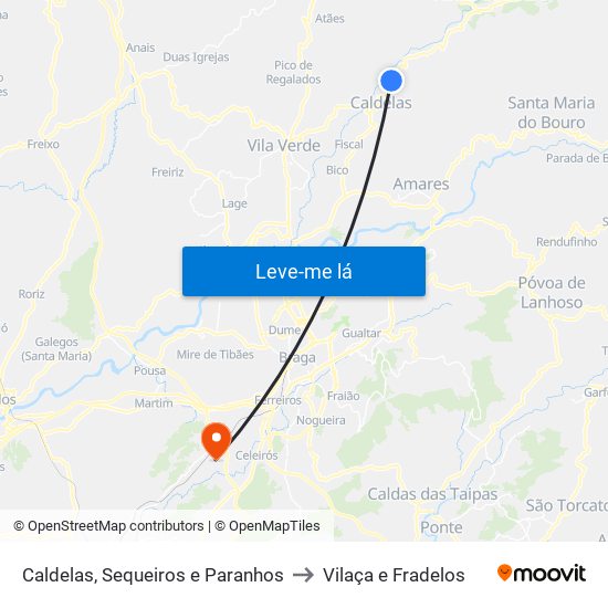 Caldelas, Sequeiros e Paranhos to Vilaça e Fradelos map