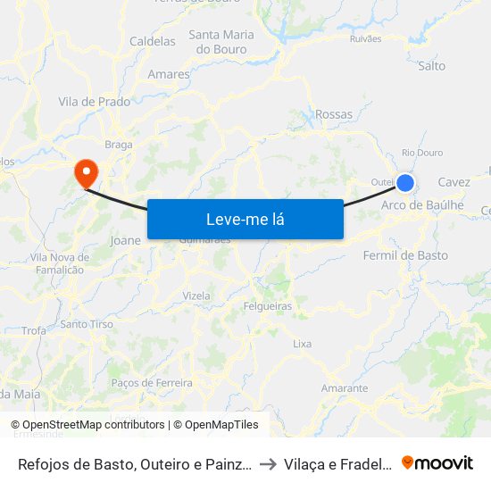 Refojos de Basto, Outeiro e Painzela to Vilaça e Fradelos map