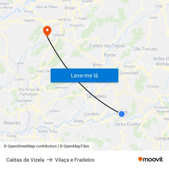 Caldas de Vizela to Vilaça e Fradelos map