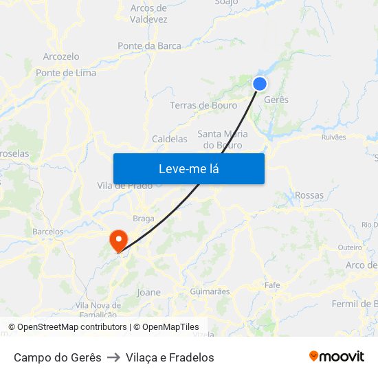 Campo do Gerês to Vilaça e Fradelos map