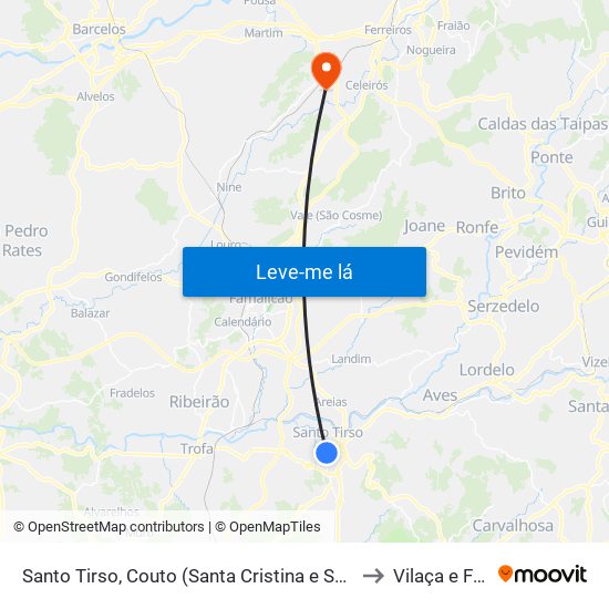 Santo Tirso, Couto (Santa Cristina e São Miguel) e Burgães to Vilaça e Fradelos map