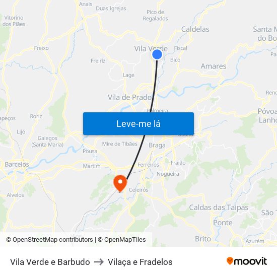 Vila Verde e Barbudo to Vilaça e Fradelos map