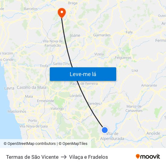 Termas de São Vicente to Vilaça e Fradelos map