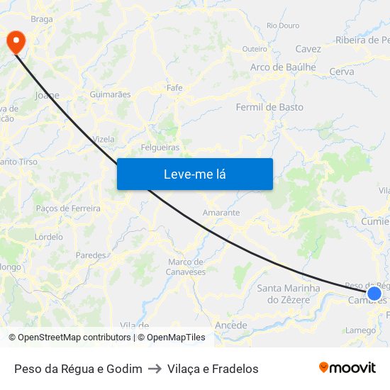 Peso da Régua e Godim to Vilaça e Fradelos map