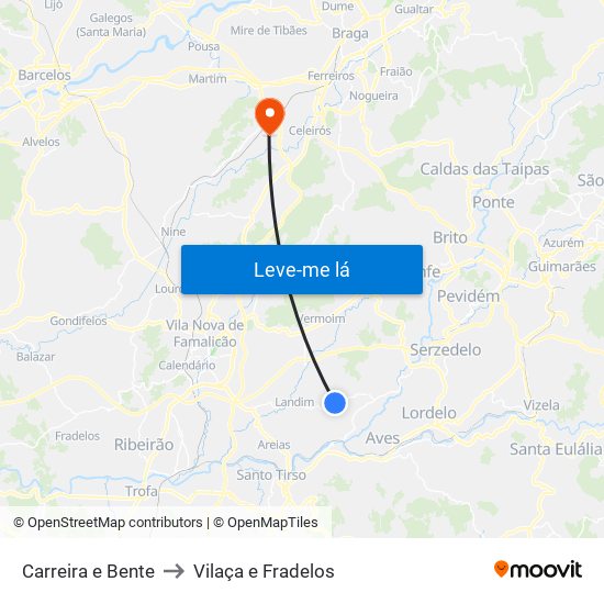 Carreira e Bente to Vilaça e Fradelos map