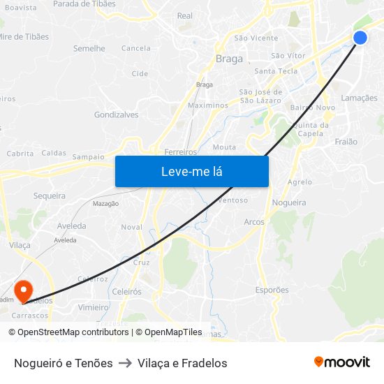 Nogueiró e Tenões to Vilaça e Fradelos map