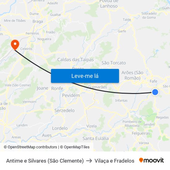 Antime e Silvares (São Clemente) to Vilaça e Fradelos map