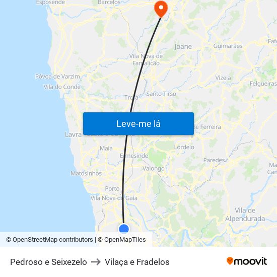 Pedroso e Seixezelo to Vilaça e Fradelos map