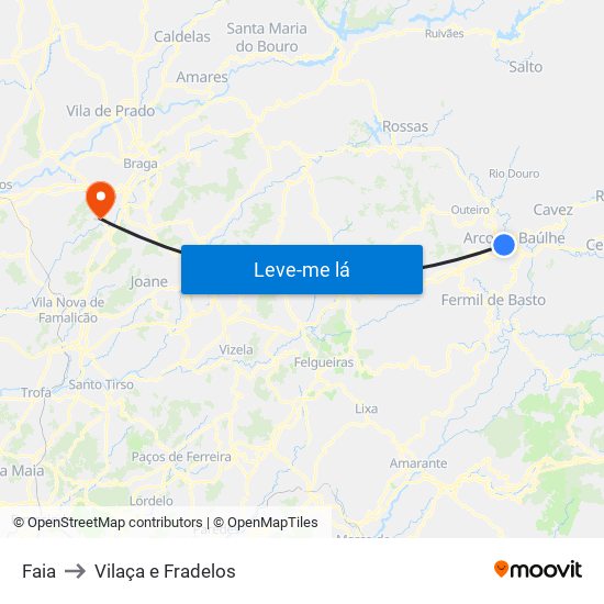 Faia to Vilaça e Fradelos map