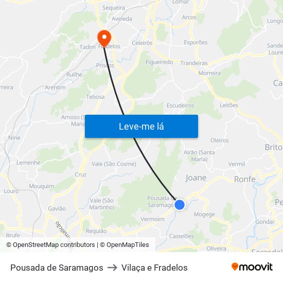 Pousada de Saramagos to Vilaça e Fradelos map