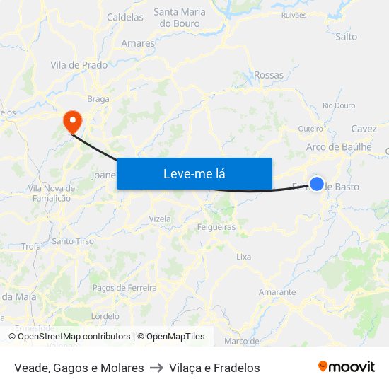 Veade, Gagos e Molares to Vilaça e Fradelos map