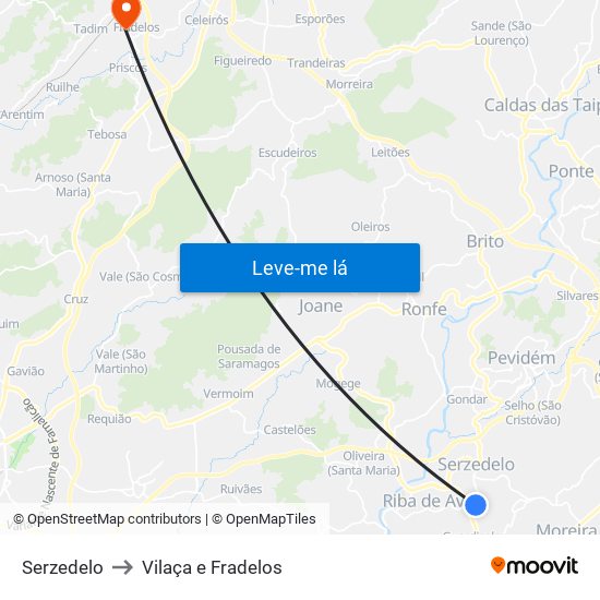 Serzedelo to Vilaça e Fradelos map