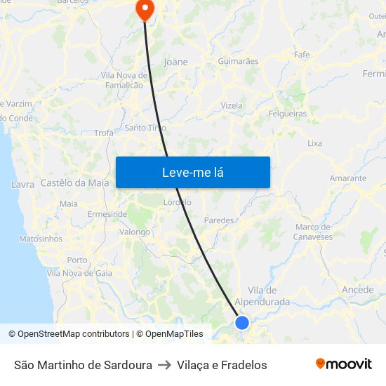 São Martinho de Sardoura to Vilaça e Fradelos map