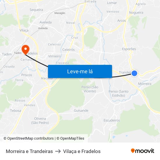 Morreira e Trandeiras to Vilaça e Fradelos map