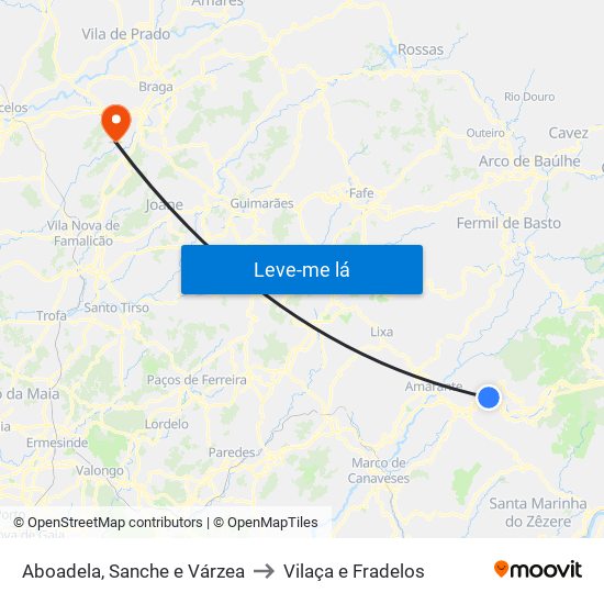 Aboadela, Sanche e Várzea to Vilaça e Fradelos map