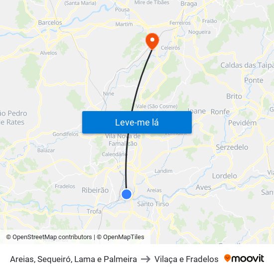 Areias, Sequeiró, Lama e Palmeira to Vilaça e Fradelos map