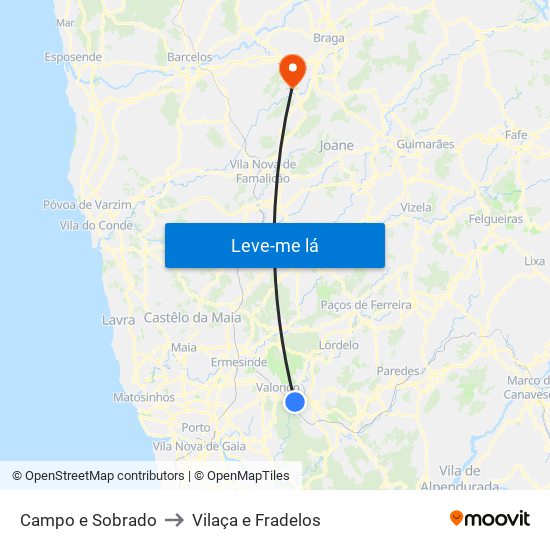Campo e Sobrado to Vilaça e Fradelos map