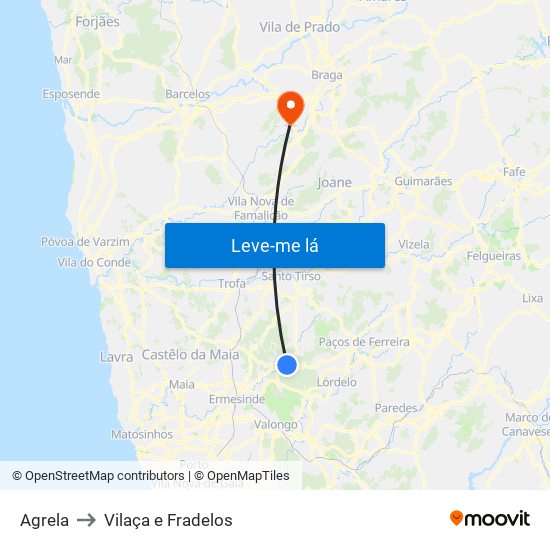 Agrela to Vilaça e Fradelos map