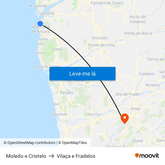 Moledo e Cristelo to Vilaça e Fradelos map