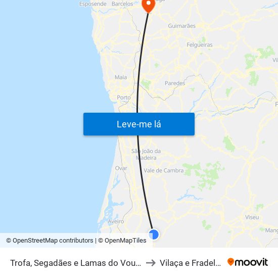 Trofa, Segadães e Lamas do Vouga to Vilaça e Fradelos map