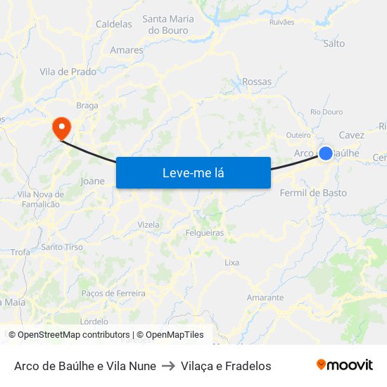 Arco de Baúlhe e Vila Nune to Vilaça e Fradelos map