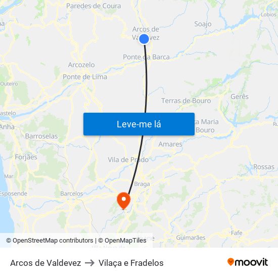 Arcos de Valdevez to Vilaça e Fradelos map