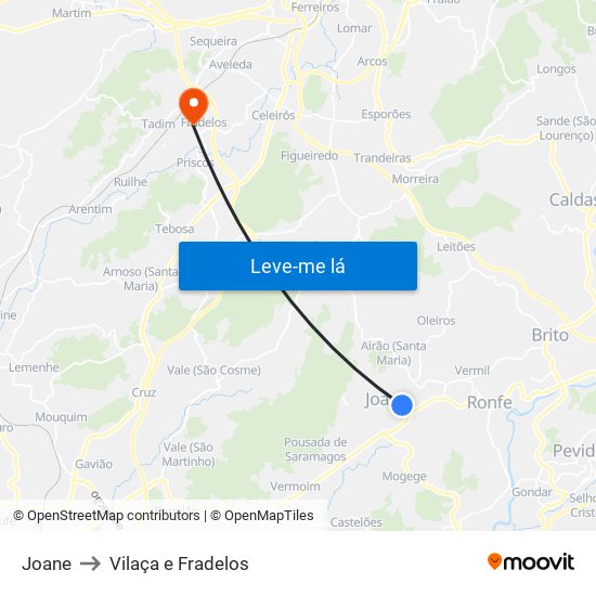 Joane to Vilaça e Fradelos map