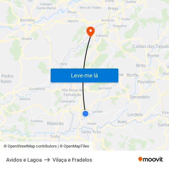 Avidos e Lagoa to Vilaça e Fradelos map