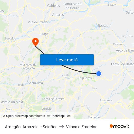 Ardegão, Arnozela e Seidões to Vilaça e Fradelos map