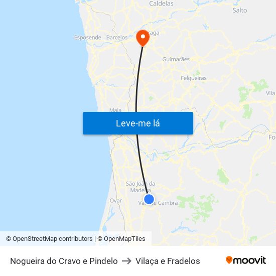 Nogueira do Cravo e Pindelo to Vilaça e Fradelos map