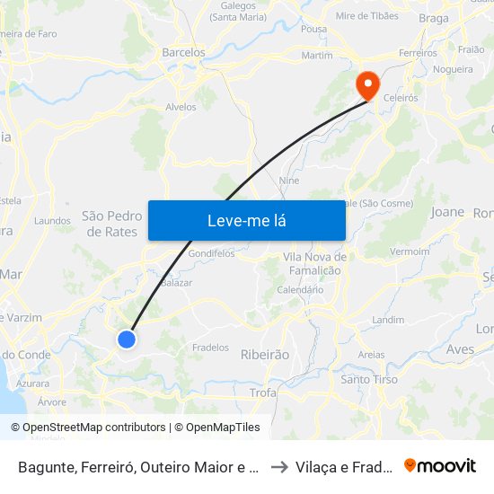 Bagunte, Ferreiró, Outeiro Maior e Parada to Vilaça e Fradelos map