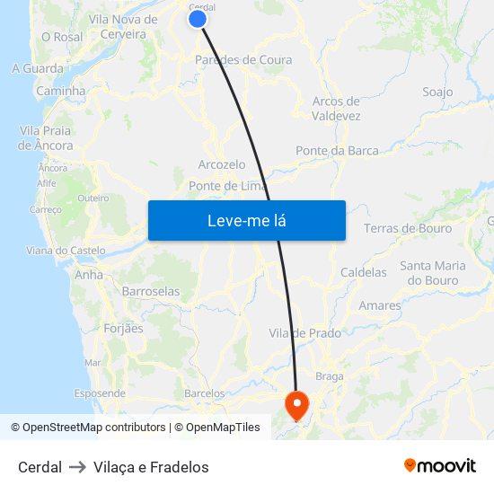 Cerdal to Vilaça e Fradelos map